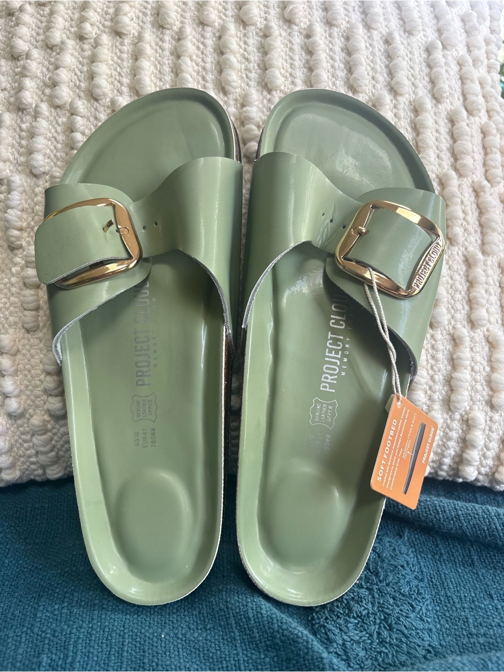 Project Cloud Sage Green Buckle Slide Sandals for Women